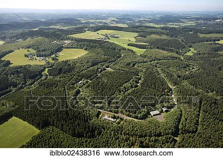 Stock Photograph - "Aerial view, former barracks, proposed site for a forensic institute, Reichshof, Oberbergisches Land region, North Rhine-Westphalia, Germany, Europe". Fotosearch