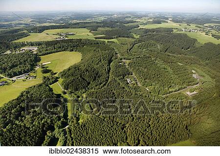 Stock Photography - "Aerial view, former barracks, proposed site for a forensic institute, Reichshof, Oberbergisches Land region, North Rhine-Westphalia, Germany, Europe". Fotosearch