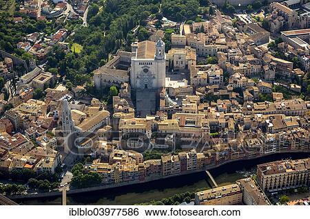 "Aerial view, Girona Cathedral and Sant Feliu church, old town, Girona, Catalonia, Spain, Europe" View Large Photo Image Stock Photograph - "Aerial view, Girona Cathedral and Sant Feliu church, old town, Girona, Catalonia, Spain, Europe". Fotosearch
