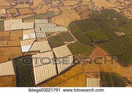 Stock Image - "Aerial view, greenhouses, orchards and vegetable fields, Agadir, Souss-Massa-Draa region, Morocco, Africa". Fotosearch
