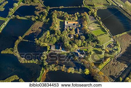 Stock Image - "Aerial view, Gut Rietberg manor and the grounds of the 2008 State Garden Show, Rietberg, Ostwestfalen-Lippe, North Rhine-Westphalia, Germany, Europe". Fotosearch