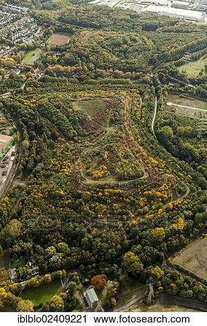 Stock Image - "Aerial view, Halde 22 heap, autumn, Brauckstrasse, Gladbeck, Ruhr region, North Rhine-Westphalia, Germany, Europe". Fotosearch