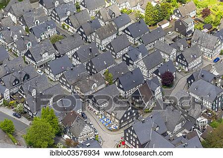 "Aerial view, half-timbered houses, """"Alter Flecken"""", historic centre of Freudenberg, historic center, Freudenberg, North Rhine-Westphalia, Germany, Europe" View Large Photo Image Picture - "Aerial view, half-timbered houses, """"Alter Flecken"""", historic centre of Freudenberg, historic center, Freudenberg, North Rhine-Westphalia, Germany, Europe". Fotosearch