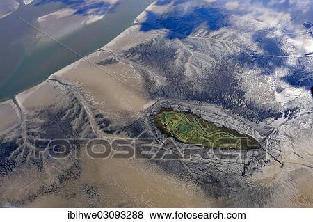 Stock Photo - "Aerial view, Hallig Norderoog, small island, Norderoog, Schleswig-Holstein, Germany, Europe". Fotosearch