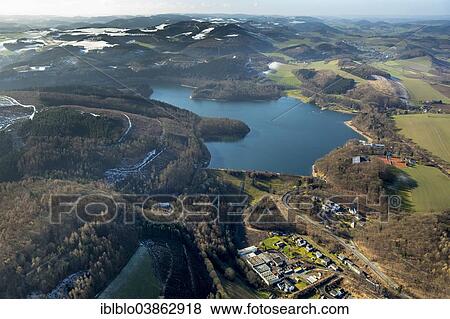 "Aerial view, Hennedamm on Hennetalsperre reservoir with Himmelsleiter, Meschede, Sauerland, North Rhine-Westphalia, Germany, Europe" View Large Photo Image Stock Photo - "Aerial view, Hennedamm on Hennetalsperre reservoir with Himmelsleiter, Meschede, Sauerland, North Rhine-Westphalia, Germany, Europe". Fotosearch