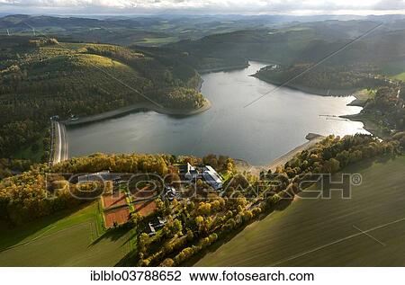 Aerial View Hennesee Lake Hennetalsperre Reservoir Meschede