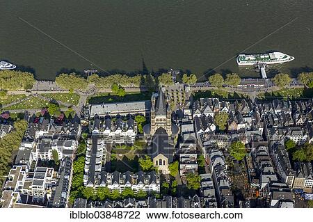 Stock Image - "Aerial view, historic city centre of Cologne on the Rhine River, Great St. Martin Church, Cologne, Rhineland, North Rhine-Westphalia, Germany, Europe". Fotosearch