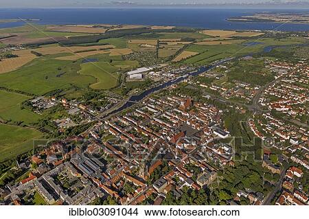 Picture - "Aerial view, historic town centre, Greifswald, Mecklenburg-Western Pomerania, Germany, Europe". Fotosearch