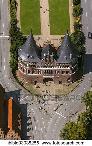"Aerial view, Holsten Gate, Altstadt, Innenstadt, Lubeck, Schleswig-Holstein, Germany, Europe" View Large Photo Image Stock Photography - "Aerial view, Holsten Gate, Altstadt, Innenstadt, Lubeck, Schleswig-Holstein, Germany, Europe". Fotosearch
