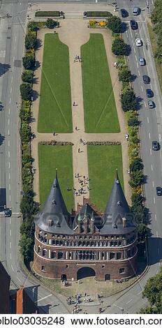 "Aerial view, Holsten Gate, historic center, Lubeck, Schleswig-Holstein, Germany, Europe" View Large Photo Image Stock Photo - "Aerial view, Holsten Gate, historic center, Lubeck, Schleswig-Holstein, Germany, Europe". Fotosearch