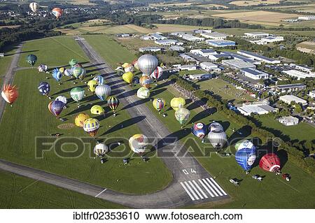 "Aerial view, hot air balloon launch during the Mosel Ballon Fiesta, balloon festival, at Foehren airfield near Trier, Rhineland-Palatinate, Germany, Europe" View Large Photo Image Stock Image - "Aerial view, hot air balloon launch during the Mosel Ballon Fiesta, balloon festival, at Foehren airfield near Trier, Rhineland-Palatinate, Germany, Europe". Fotosearch