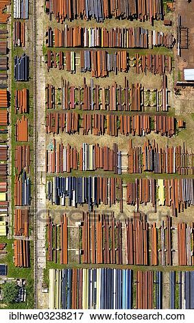 "Aerial view, iron tubes or pipes, pipe wholesale company Stock, Lauenburg an der Elbe, Schleswig-Holstein, Germany, Europe" View Large Photo Image Stock Photo - "Aerial view, iron tubes or pipes, pipe wholesale company Stock, Lauenburg an der Elbe, Schleswig-Holstein, Germany, Europe". Fotosearch