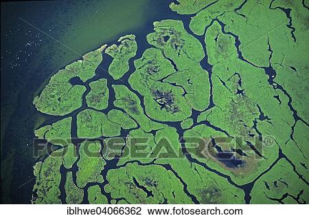 Stock Image - "Aerial view, islands in the Bodden lagoon, Kirr, Mecklenburg-Western Pomerania, Germany, Europe". Fotosearch