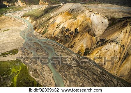 "Aerial view, Joekulgilkvisl braided river, rhyolite mountains, Landmannalaugar, Fjallabak conservation area, Icelandic Highlands, Iceland, Europe" View Large Photo Image Stock Image - "Aerial view, Joekulgilkvisl braided river, rhyolite mountains, Landmannalaugar, Fjallabak conservation area, Icelandic Highlands, Iceland, Europe". Fotosearch
