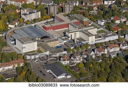 Stock Image - "Aerial view, Justizvollzugsanstalt Saarbruecken prison, Lerchesflurweg, Mitte, Berlin, Berlin, Germany, Europe". Fotosearch