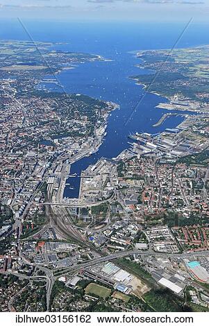 Stock Image - "Aerial view, Kiel Fjord, Kieler Foerde, Kiel, Kiel, Schleswig-Holstein, Germany, Europe". Fotosearch