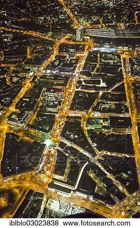"Aerial view, Koenigsstrasse shopping street and Kuhtor, at night, Duisburg-Mitte, Duisburg, North Rhine-Westphalia, Germany, Europe" View Large Photo Image Stock Photo - "Aerial view, Koenigsstrasse shopping street and Kuhtor, at night, Duisburg-Mitte, Duisburg, North Rhine-Westphalia, Germany, Europe". Fotosearch