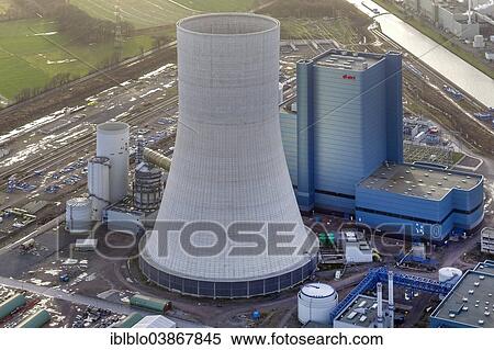 Stock Photography - "Aerial view, Kraftwerk Datteln power plant, EON4, a coal power station, Dortmund-Ems Canal, Datteln, Ruhr district, North Rhine-Westphalia, Germany, Europe". Fotosearch