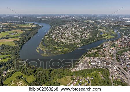 "Aerial view, Kupferdreh district with Ruhr river loop, Lake Baldeney, Essen, Ruhr Area, North Rhine-Westphalia, Germany, Europe" View Large Photo Image Stock Photo - "Aerial view, Kupferdreh district with Ruhr river loop, Lake Baldeney, Essen, Ruhr Area, North Rhine-Westphalia, Germany, Europe". Fotosearch