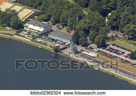 "Aerial view, Lake Baldeney, regatta tower and boat houses on the north shore, Essen, Ruhr area, North Rhine-Westphalia, Germany, Europe" View Large Photo Image Picture - "Aerial view, Lake Baldeney, regatta tower and boat houses on the north shore, Essen, Ruhr area, North Rhine-Westphalia, Germany, Europe". Fotosearch