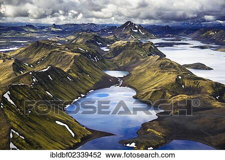 "Aerial view, Lake Langisjor, moss-covered mountains, Icelandic Highlands, Iceland, Europe" View Large Photo Image Stock Image - "Aerial view, Lake Langisjor, moss-covered mountains, Icelandic Highlands, Iceland, Europe". Fotosearch