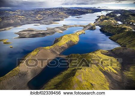 "Aerial view, Lake Langisjor, moss-covered mountains, Icelandic Highlands, Iceland, Europe" View Large Photo Image Stock Photograph - "Aerial view, Lake Langisjor, moss-covered mountains, Icelandic Highlands, Iceland, Europe". Fotosearch