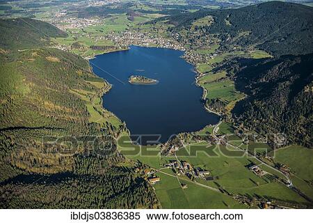 Stock Photography - "Aerial view, Lake Schliersee, Upper Bavaria, Bavaria, Germany, Europe". Fotosearch
