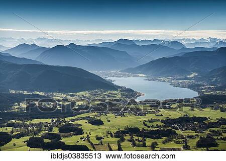 Stock Image - "Aerial view, Lake Tegernsee and the Alps, Bavaria, Upper Bavaria, Germany, Europe". Fotosearch