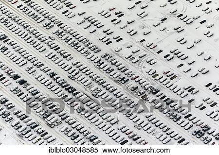 Stock Photography - "Aerial view, large parking lot of Helf Automobil-Logistik GmbH, Katernberg, Essen, North Rhine-Westphalia, Germany, Europe". Fotosearch