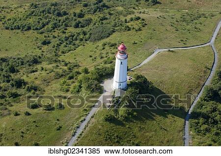 Stock Photography - "Aerial view, lighthouse, Hiddensee Island, Mecklenburg-Western Pomerania, Germany, Europe". Fotosearch
