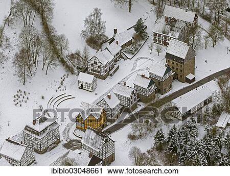 "Aerial view, LWL-Freilichtmuseum or Westphalian Open-Air Museum Hagen in winter, half-timbered houses, Hagen, Hagen, North Rhine-Westphalia, Germany, Europe" View Large Photo Image Stock Image - "Aerial view, LWL-Freilichtmuseum or Westphalian Open-Air Museum Hagen in winter, half-timbered houses, Hagen, Hagen, North Rhine-Westphalia, Germany, Europe". Fotosearch