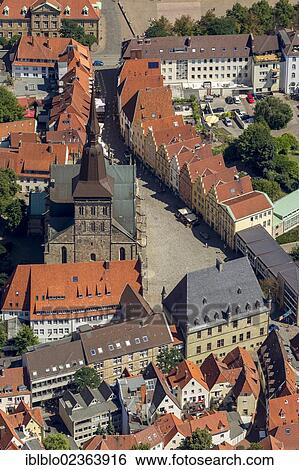 Stock Photograph - "Aerial view, Marienkirche church, historic district, Osnabrueck, Lower Saxony, Germany, Europe". Fotosearch