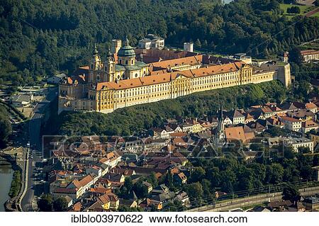 "Aerial view, Melk Abbey, Benedictine monastery, Austrian Baroque, Melk, Wachau, Lower Austria, Austria, Europe" View Large Photo Image Stock Image - "Aerial view, Melk Abbey, Benedictine monastery, Austrian Baroque, Melk, Wachau, Lower Austria, Austria, Europe". Fotosearch