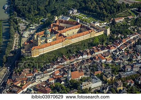 "Aerial view, Melk Abbey, Benedictine monastery, Austrian Baroque, Melk, Wachau, Lower Austria, Austria, Europe" View Large Photo Image Stock Photo - "Aerial view, Melk Abbey, Benedictine monastery, Austrian Baroque, Melk, Wachau, Lower Austria, Austria, Europe". Fotosearch