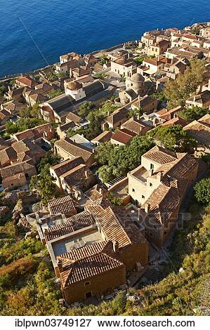 "Aerial view, Monemvasia, Peloponnese, Greece, Europe" View Large Photo Image Stock Photo - "Aerial view, Monemvasia, Peloponnese, Greece, Europe". Fotosearch