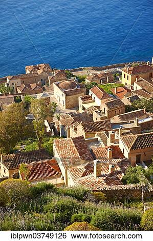 "Aerial view, Monemvasia, Peloponnese, Greece, Europe" View Large Photo Image Stock Photograph - "Aerial view, Monemvasia, Peloponnese, Greece, Europe". Fotosearch