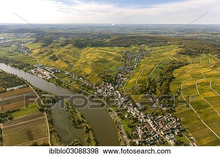 Stock Photo - "Aerial view, Moselle wine region, Moselle valley, vineyards of Schengen, Wellenstein, Schengen, Remich, Luxembourg, Europe". Fotosearch
