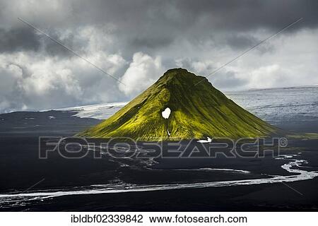 "Aerial view, moss-covered Maelifell Mountain, black sand of Maelifellssandur Desert, Icelandic Highlands, Iceland, Europe" View Large Photo Image Stock Image - "Aerial view, moss-covered Maelifell Mountain, black sand of Maelifellssandur Desert, Icelandic Highlands, Iceland, Europe". Fotosearch