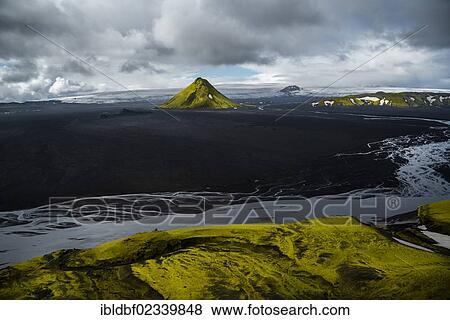 "Aerial view, moss-covered Maelifell Mountain, black sand of Maelifellssandur Desert, Icelandic Highlands, Iceland, Europe" View Large Photo Image Stock Photo - "Aerial view, moss-covered Maelifell Mountain, black sand of Maelifellssandur Desert, Icelandic Highlands, Iceland, Europe". Fotosearch