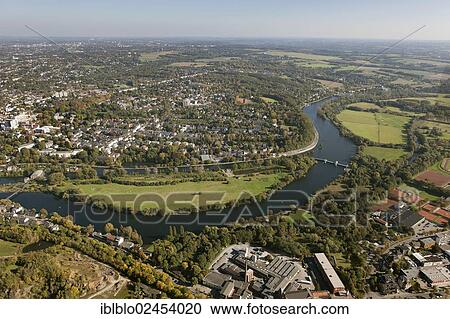 Stock Image - "Aerial view, Muelheim an der Ruhr, Ruhr area, North Rhine-Westphalia, Germany, Europe". Fotosearch