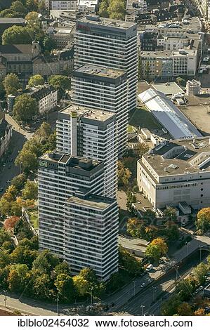Stock Image - "Aerial view, Muelheim Forum, skyscrapers, apartment towers, Muelheim an der Ruhr, Ruhr area, North Rhine-Westphalia, Germany, Europe". Fotosearch