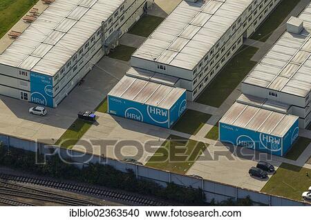 Stock Image - "Aerial view, Muelheim University of Applied Sciences, made of containers, Muelheim an der Ruhr, Ruhr region, North Rhine-Westphalia, Germany, Europe". Fotosearch