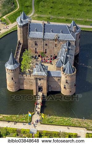 Stock Photo - "Aerial view, Muiderslot castle, moated castle and museum, Muiden, Province of North-Holland, Netherlands". Fotosearch