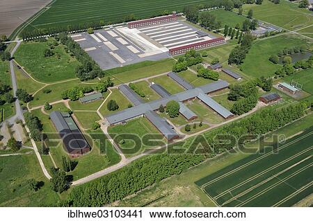 Stock Image - "Aerial view, Neuengamme Concentration Camp Memorial, Neuengamme, Hamburg, Hamburg, Germany, Europe". Fotosearch