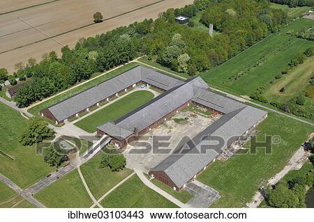 Stock Image - "Aerial view, Neuengamme Concentration Camp Memorial, Neuengamme, Hamburg, Hamburg, Germany, Europe". Fotosearch