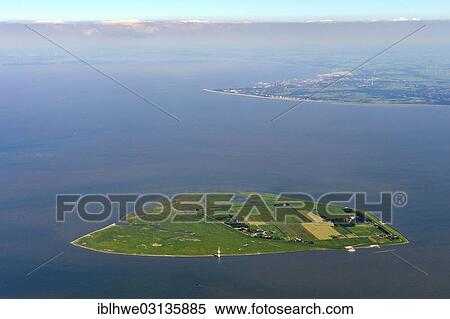 Stock Photography - "Aerial view, Neuwerk Island, Neuwerk, Hamburg, Hamburg, Germany, Europe". Fotosearch