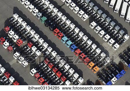 "Aerial view, new and used trucks and tractor units, Hamburg, Hamburg, Hamburg, Germany, Europe" View Large Photo Image Stock Photography - "Aerial view, new and used trucks and tractor units, Hamburg, Hamburg, Hamburg, Germany, Europe". Fotosearch