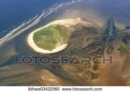 Stock Image - "Aerial view, Nigehoern Island in the Hamburg Wadden Sea, Neuwerk, Hamburg, Hamburg, Germany, Europe". Fotosearch