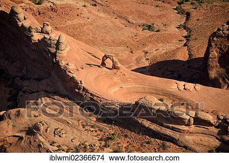Picture - "Aerial view of Delicate Arch, Arches National Park, Moab, Utah, United States of America, USA". Fotosearch