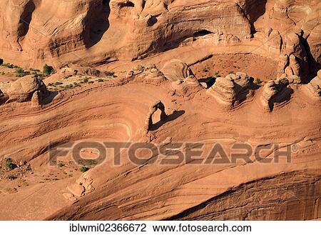 Stock Image - "Aerial view of Delicate Arch, Arches National Park, Moab, Utah, United States of America, USA". Fotosearch